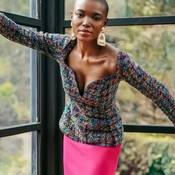 NEW Chloe Kristyn Charlotte Sequin Tweed Top - Picture 1 of 11